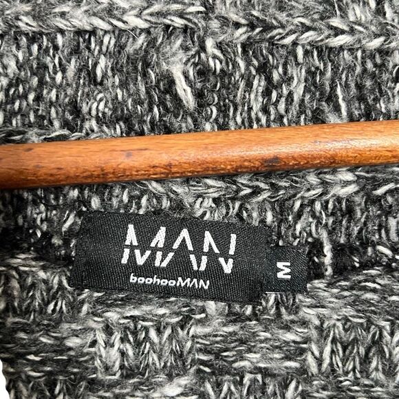 Boohoo Man Button Front Shawl Collar Marled Knit Cardigan Black Size Medium - Picture 6 of 9